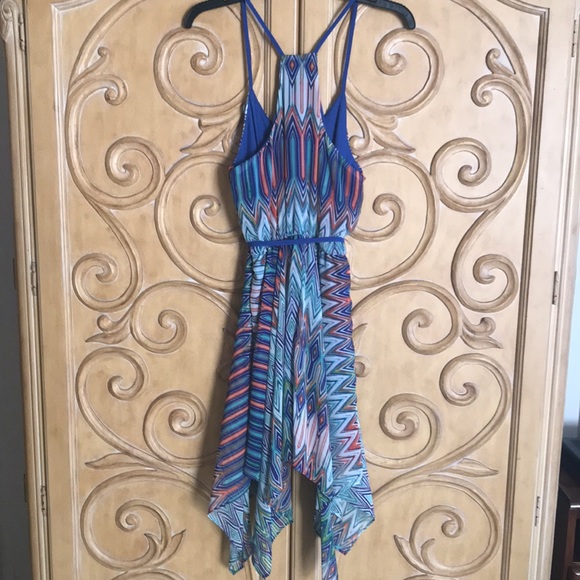 My Michelle Sundress with Handkerchief Hem Royal & Aqua Blue - Picture 4 of 12